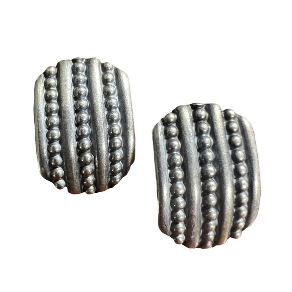 Napier Womens Vintage Clip On Earrings Silver Tone Beaded‎ Textured Bold 80s - Picture 1 of 6